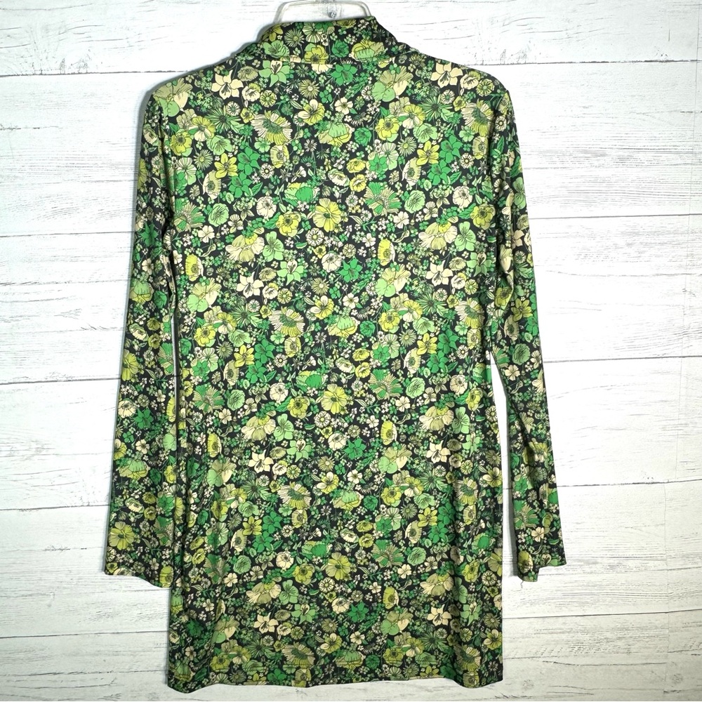 ZARA 60s 70s Inspired Green Floral Long Sleeve Mini Dress Mod Women Size M - Picture 7 of 7